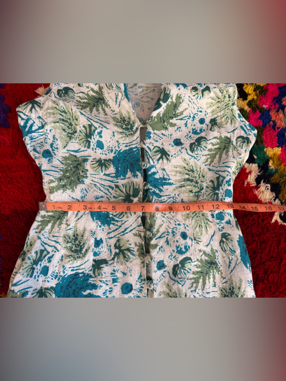 60s Vintage Tropical Print Linen Column Dress Sz S - Picture 6 of 7